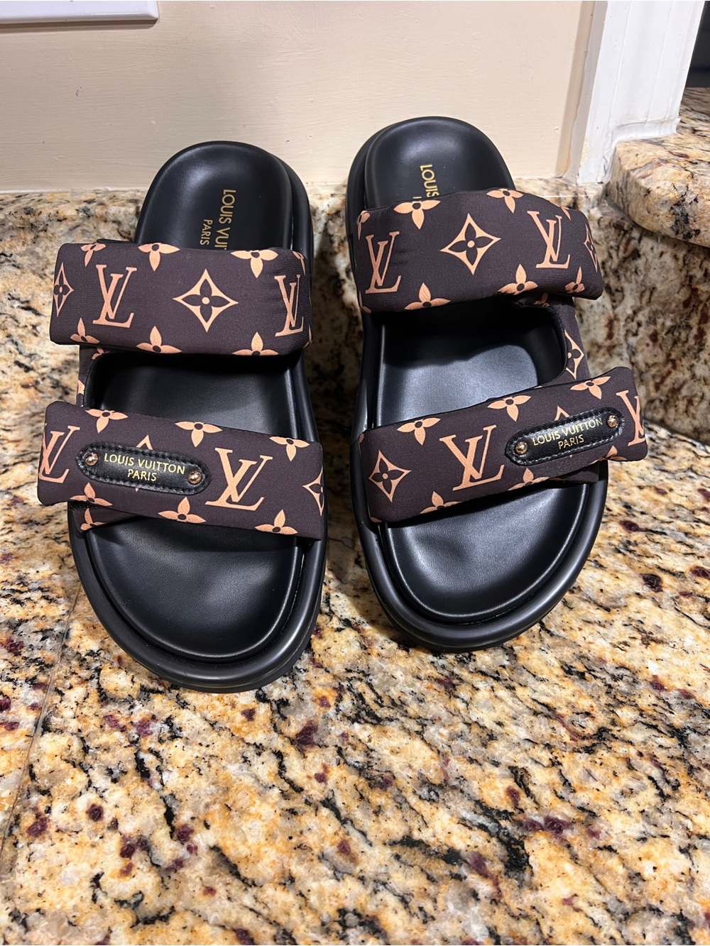 LV Pool Pillow Comfort Flat Mules Cacao Brown